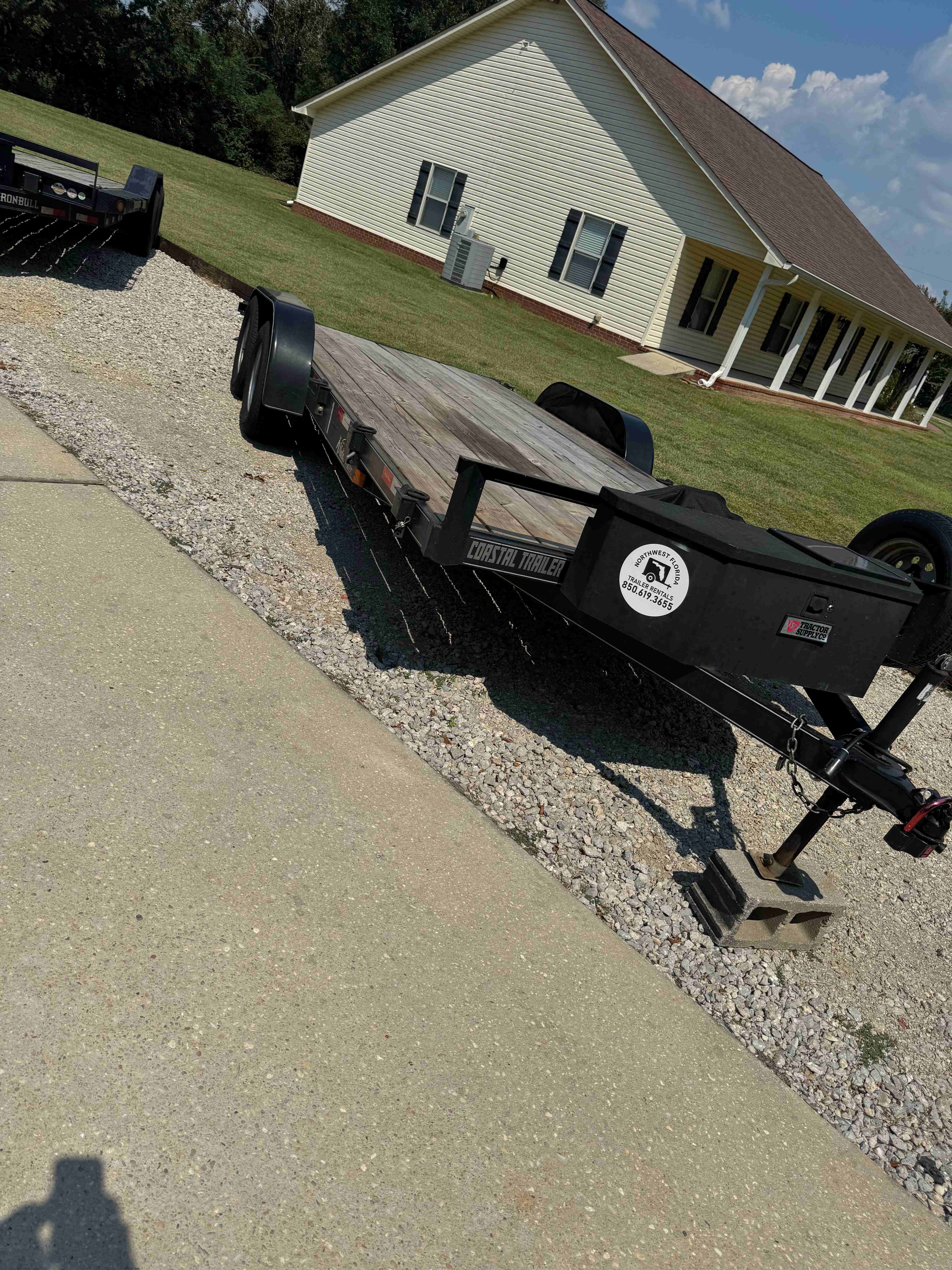 20ft Car Hauler Flatbed Trailer - Front View with 2-inch ball hitch and safety equipment