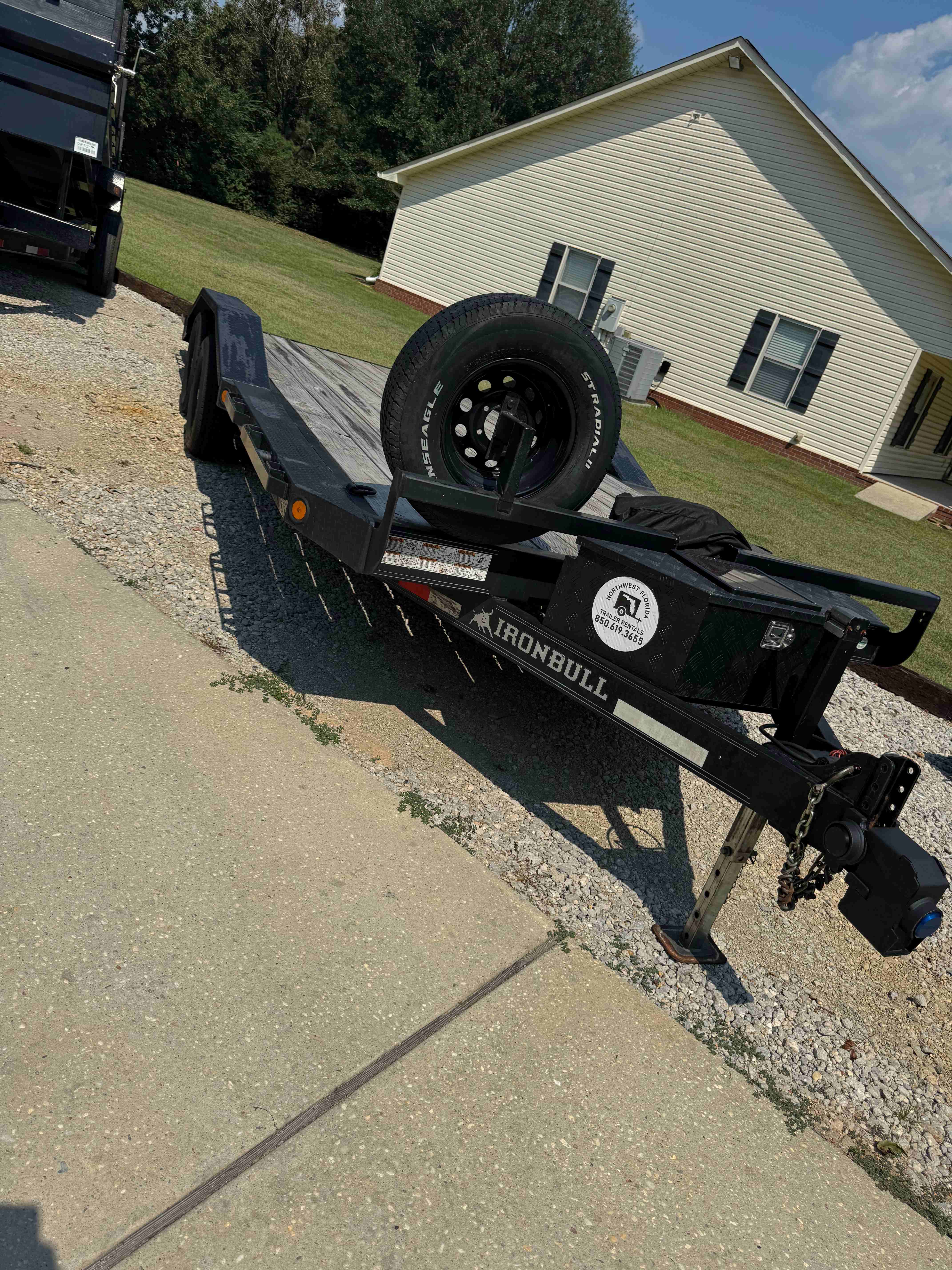 Ironbull 10k 102w Equipment Trailer - Front View with spare tire and 2-5/16 inch ball hitch